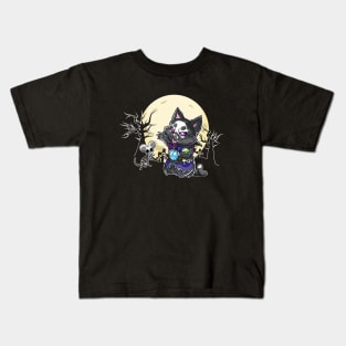 Cute but Scary Nekomancer: cat summoning the undead - Halloween RPG necromancer theme shirt Kids T-Shirt